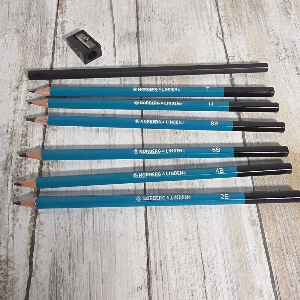 Norberg & Linden Drawing Pencil Set 7pc Graphite Leads F H 8B 6B 4B 2B Sharpener